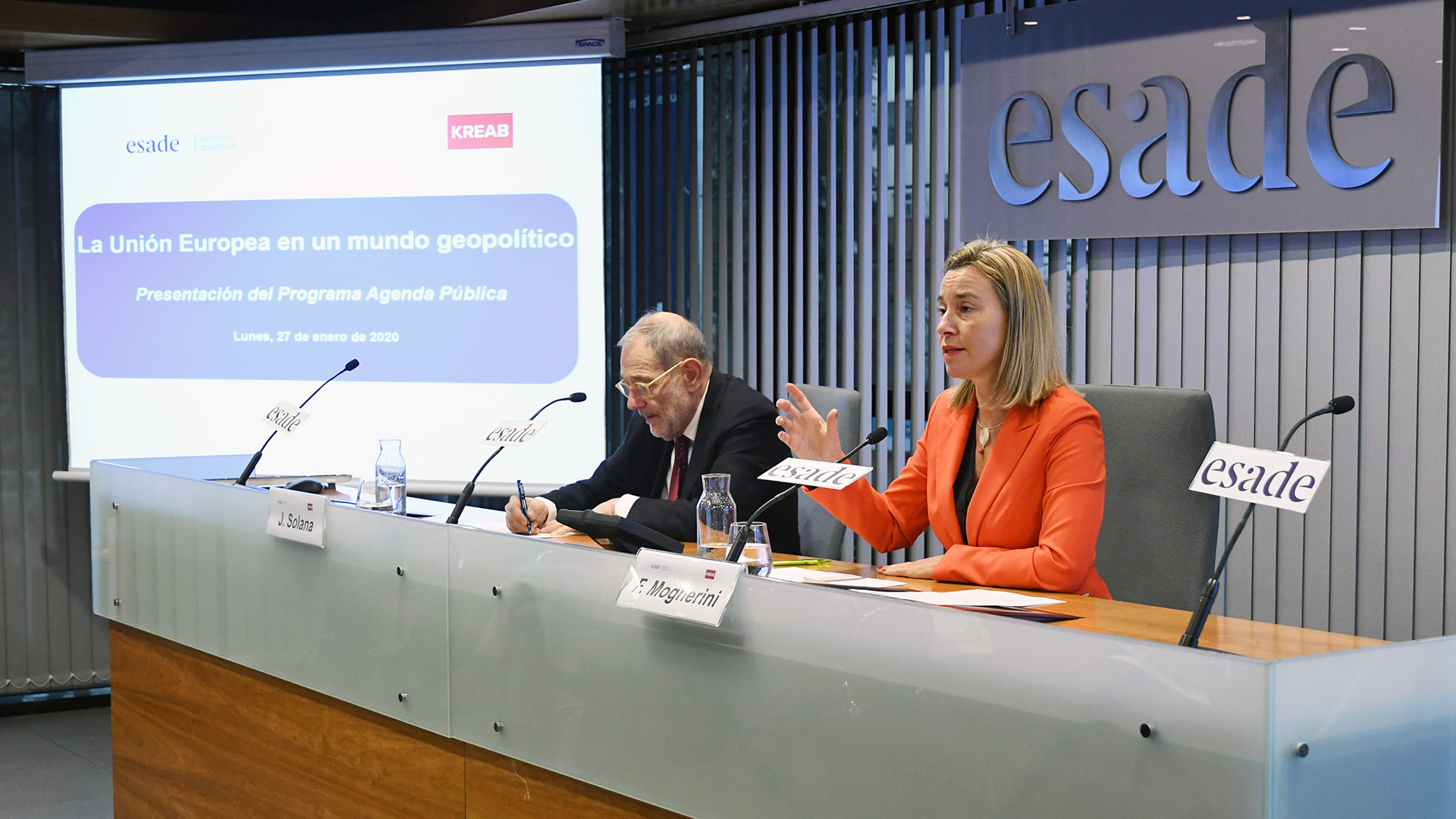 Federica Mogherini y Javier Solana presentan el IV Programa de Agenda  Pública de Esade y Kreab - España